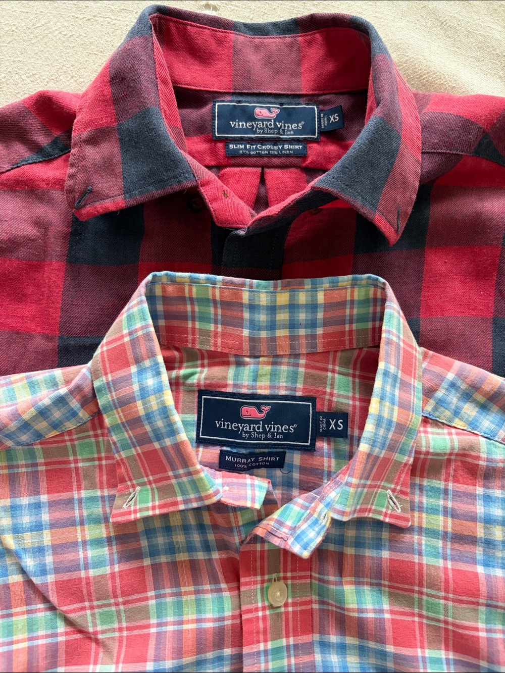 Vineyard Vines Red & Multi-Color Plaid Casual Button-Down Shirts men’s XS